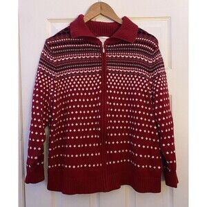 cj banks Full zip cardigan sweater red nordic fair isle pattern size 1X